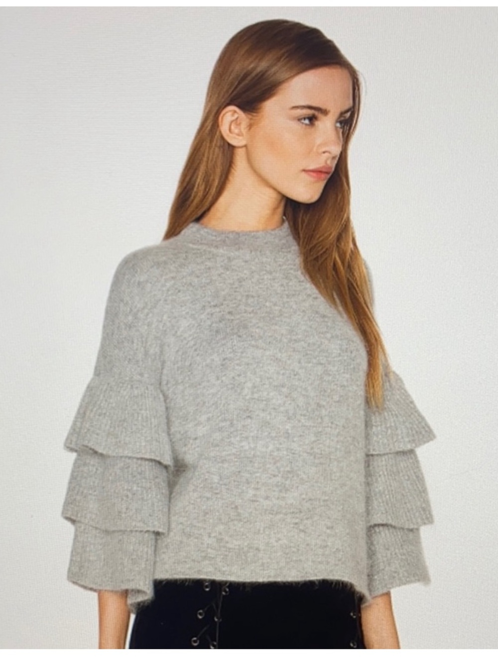 Revolve Endless Rose Gray Tiered-Sleeve Sweater Women’s Small Feminine Cozy